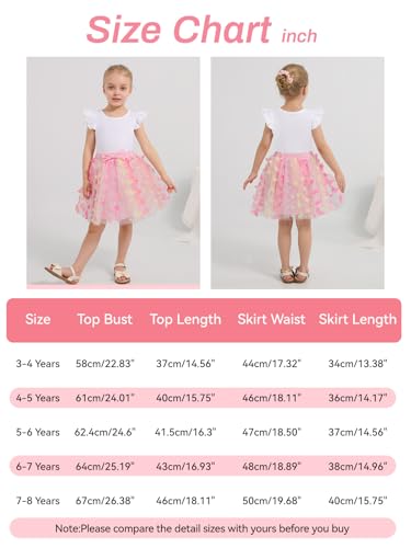 Image of Girls Tulle Skirt Set Kid Toddler Girl 2 Piece Outfits Ruffle Sleeve T-Shirt Bowknot Tutu Dress Birthday Party Outfit