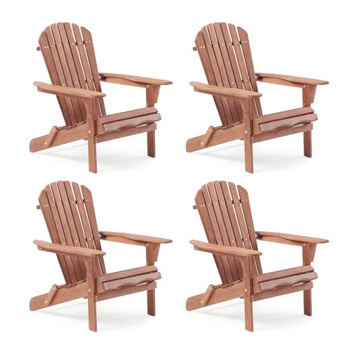 Wooden Folding Adirondack Chair Set of 4, Pre-Assembled BackRest Wood Lounge Chair for Outdoor Patio Garden Lawn Backyard Deck Pool Beach Firepit