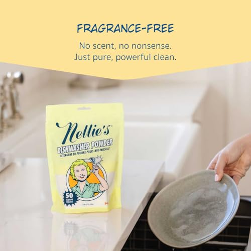 Image of Nellie's Dishwasher Powder - 50 Load - Plant-Based Dishwasher Detergent - Septic Safe, Fragrance-Free - Easily Penetrates Grease & Food Particles - Phosphate-Free - (Made in Canada) | Plant-Based, Phosphate-Free & Septic-Safe - HE Compatible, Made in Canada
