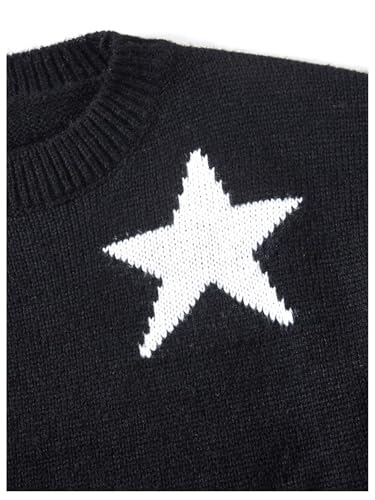 WDIRARA Girl's Star Print Sweater Crew Neck Long Sleeve Knitwear Casual Pullover Tops4