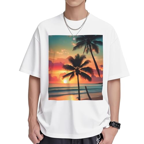 T-shirt coton col rond femme imprimé palmier tropical ample