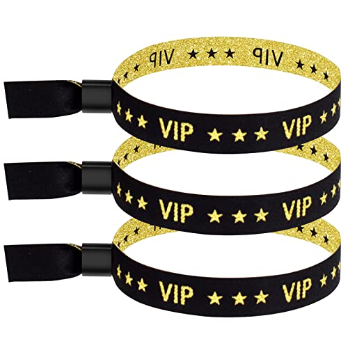 100 Pcs VIP Wristbands for Events, Premium Cloth Fabric Wrist Bands with Shimmering Lurex Jacquard Weaving, Adjustable Disposable Security Lock Bracelets for Festivals, Nightclubs and Party, Black