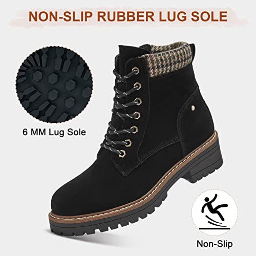 Verdasco Waterproof Boots For Women Fashion Spring Non Slip Boots Ankle Booties Leather Round Toe Lug Sole Boots Size 8.5 #TOP4