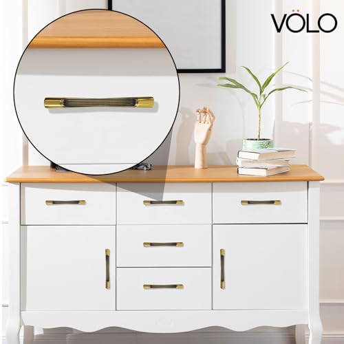 Image of VOLO Wardrobe Cabinet Handle - Sleek Pull Handle for Drawers, Wardrobes, Sliding Doors, and Cabinets in Kitchen, Bedroom, and Office (R-241) (1, Antique Gold, 96MM (4 Inch))