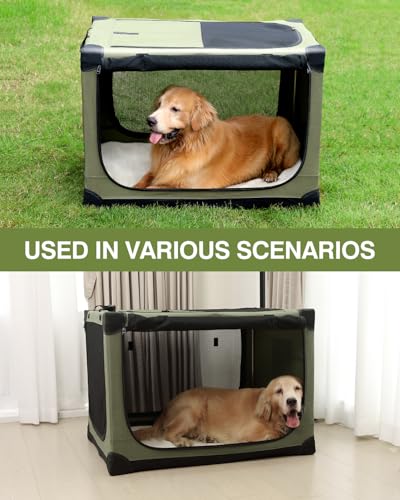 30-Inch Collapsible Travel Dog Crate, Portable 4-Door Soft Kennel for Medium to Large Dogs, Durable Mesh Windows, Indoor/Outdoor Use, Foldable, with Storage Bag (Green) - Image 6
