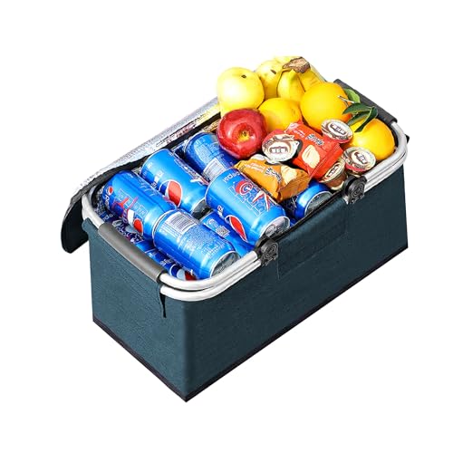 JXCTNNU Cestino per Picnic 25L Grande Borsa Termica Cestini e Panieri Cestino Termico Picnic Pieghevoli con Funzione di Raffreddamento Cestino Della Spesa con Coperchio e Manico per Campeggio (Blu)