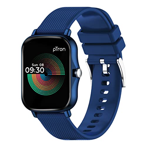 Image of pTron Force X10e Smartwatch with 1.7 inch Full Touch Color Display, 24 /7 Heart Rate, SpO2, Multiple Watch Faces, 10-12 Days Runtime, Sleep /Health /Fitness Trackers & IP68 Waterproof (Blue), Free Size