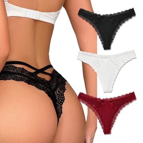 Avidlove Sexy Underwear for Women Floral Lace Panties Mesh Rise Thongs Comfortable Cotton Croth Tangas 3 Packs-1 M