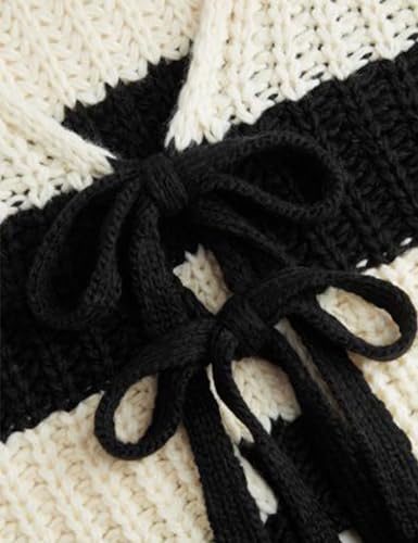 Women's Tie Front V Neck Knit Cardigan Jacket Coats Cute Long Sleeve Striped Sweaters Tops3