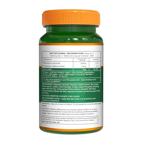 Image of Pure Nutrition Magnesium Glycinate with Zinc Supplement 350 mg - 360 Tablets | High Absorption Magnesium Supplement for Bone, Muscle & Nerve Vitality | Supports Calm, Sleep Quality & Cramp Relief