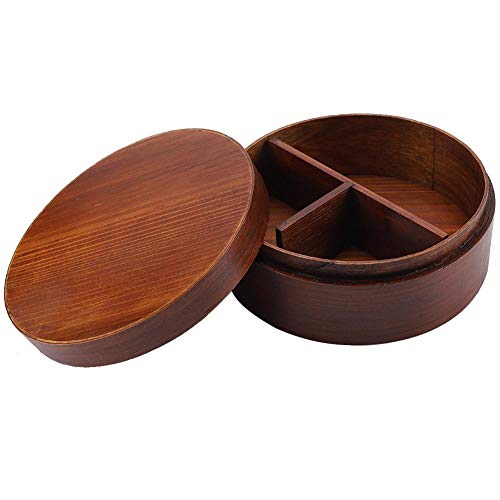 Box in legno Lunchbox in pino naturale laccato antico con scomparti per alimenti Contenitore per alimenti rotondo retrò Contenitore per alimenti per pic nic Sushi Lunch Bento(15 *