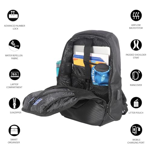 Image of Arctic Fox Ranger Anti-Theft Backpack with USB Charging Port | 35 Ltr Capacity | Multipurpose Backpack |Rain Cover | Number Lock | 15.5 Inch Laptop Backpack (Black)