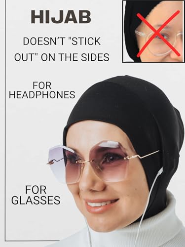 Innovative Instant Hijab with Openings for Glasses and Headphones, Sport head scarf, ready to wear muslim accessories for women (black)2