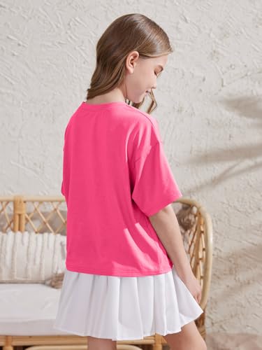 Image of ZDC Girls Athletic Oversized Crop Tops Kids Drop Shoulder Short Sleeve T Shirts Workout Tees