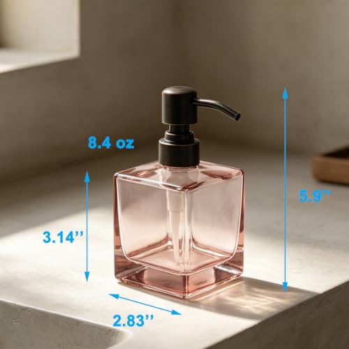 Image of Square Soap Dispenser Glass Blush Pink, Oil Rubbed Bronze,8.4oz