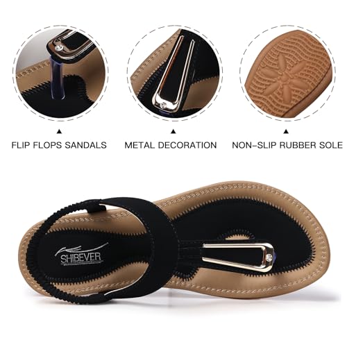 Image of SHIBEVER Womens Sandals Summer Flat: Dressy Casual T-Strap Flip Flop Thong Flats Sandals - Comfortable Walking