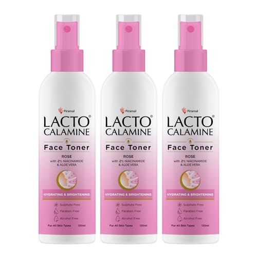 Image of Lacto Calamine Rose Water Toner For Glowing Skin|120ml Each- Pack of 3| Gulab Jal Face Toner|Rosewater- Aloe Vera & 2% Niacinamide| Cleanses, Hydrates & Moisturises Skin|No Sulphate,Alcohol & Parabens