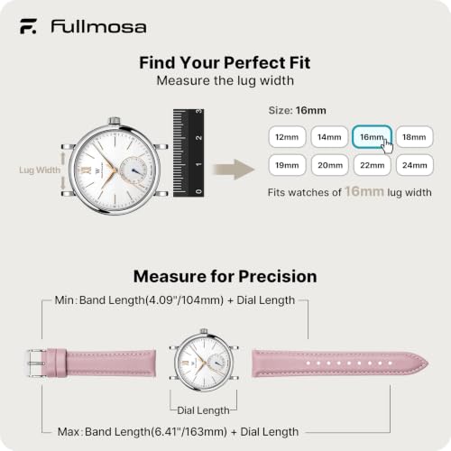 Image of Fullmosa 16mm Quick Release Leather Watch Band | Traditional Smartwatch Replacement Strap for Women Formal Daily Commute, Sand Pink&Silver Buckle