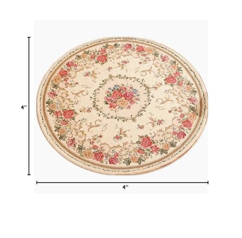 Ukeler Rustic Floral Rose Area Rugs Vintage Traditional Round Accent Floor Rugs 100% Machine Washable Shabby Country Style Carpet for Bedroom, 4'x4'