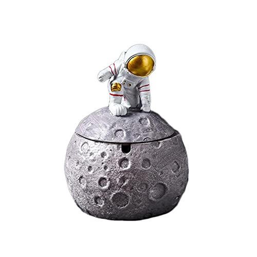Resin Astronaut Design Askfat med Lock, Trädgårds askfat för rökare, Cigarett Askfat för utomhusbruk/Medium beautiful scenery