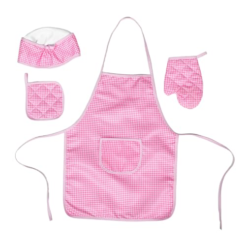 ERINGOGO Fashionable Checkered Kids Apron Cooking Tools Set Chef Hat for Boys Girls Safe Soft