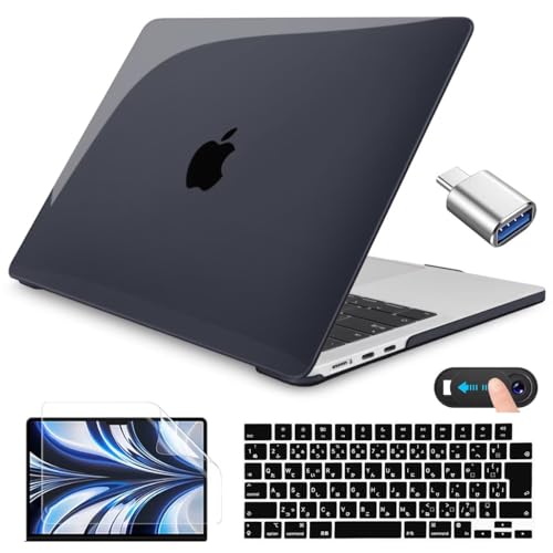 CISSOOK MacBook Neo 13�C���` �P�[�X �Z�b�g 2026�N���f���Ή� �n�[�h�V�F�� �J�o�[ + ���{��z�� �L�[�{�[�h�J�o�[ + �t���ی�t�B���� + USB-C �ϊ��A�_�v�^ �Z�b�g ���^ ���h�~ �ق���h�~ �ϋv��, �u���b�N