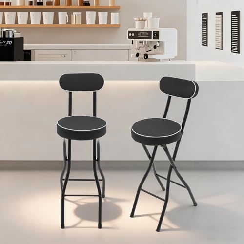 Giniania Juego de 2 taburetes de bar plegables con respaldo, 65 cm de altura, Trona plegable, soporte de pie, taburete para bar y mostrador, capacidad de carga 125 kg