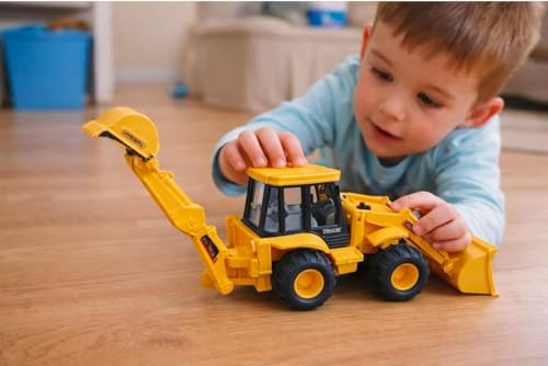 Image of Lookalike Heavy-Duty Backhoe Loader Excavator Toy, Yellow, Friction Powered, Construction Vehicle, for Boys 3-12 Years