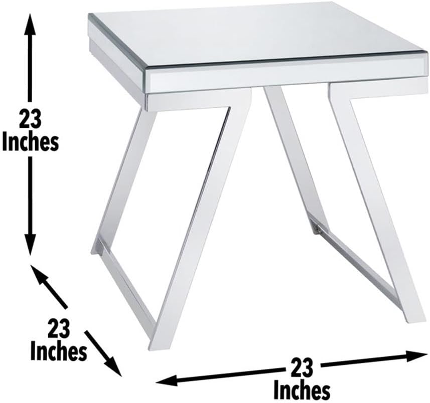 Pemberly Row 3-Piece Coffee Table Set, Mirrored Glass Tops, Chrome Metal Base, Contemporary Glam Style, Includes 1 Coffee Table & 2 End Tables, Beveled Mirrored Design for Living Room