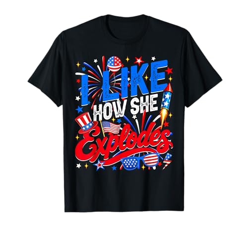 4th of July I Like How She Explodes Couple Matching He Bangs T-Shirt