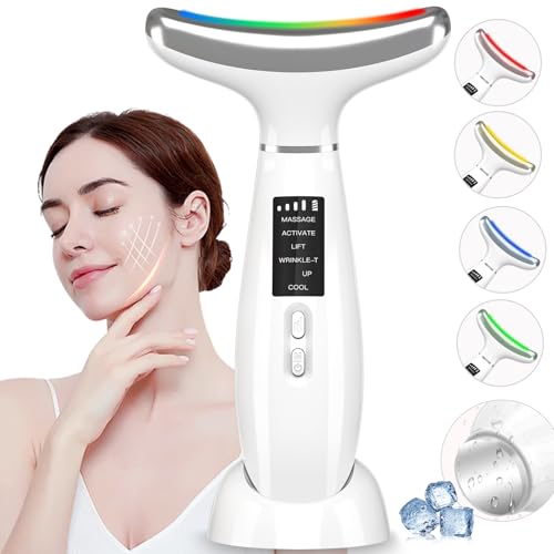 MASIKE Neck Face Beauty Device, Multifunctional Portable Facial Massager, 4 Color Led Face Neck Massager for Skin Care
