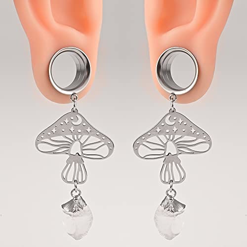 Vankula 2Pcs Jellyfish Natural Stone Hypoallergenic Stainless Steel 0G 2G Plugs Ear Gauges Tunnels Piercing Expander Stretchers Fashion Body Jewelry #TOP1