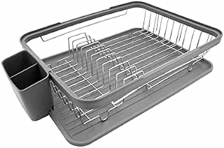 Invero Stylish Kitchen Sink Dish Drainer Rack - With Removable Drip Tray Base and Cutlery Holder - Ideal for all Kitchens for Drying Plates, Bowls, Mugs, Cutlery and more - Grey (41 x 32 x 9.5cm)