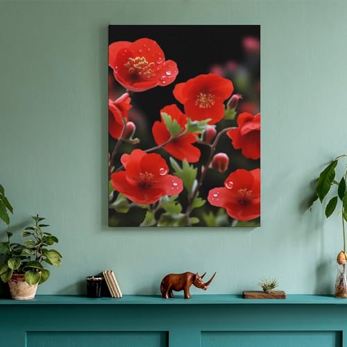 Toile murale fleurs rouges 30x40 cm pour habiller un mur blanc vide