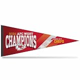 Rico Industries NFL Football Kansas City Chiefs 2024-25 AFC West Champions 12" x 30" Felt Wall Décor Pennant - Great for Home/Bed Room/Man Cave Décor