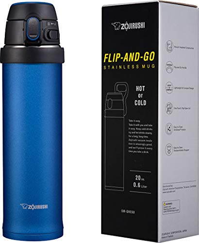 Image of Zojirushi SM-QHE60AK, Flip-and-Go Stainless Mug, 20-Ounce, Cobalt Blue, 1 Count (Pack of 1)