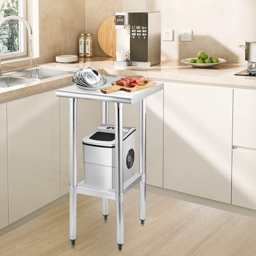 Image of STABLEINK NSF Stainless Steel Small Table 18x24 Inches, Metal Prep & Work Table with Adjustable Undershelf, for Commercial Kitchen, Restaurant, Hotel, Bar and Garage