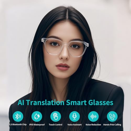 Image of AI Translator Smart Glasses, Real-Time Bilingual Translation, Bluetooth Glasses with Photochromic Lenses 160+ Languages, Lightweight Design for Travel & Business - Brown Frame and Black Legs