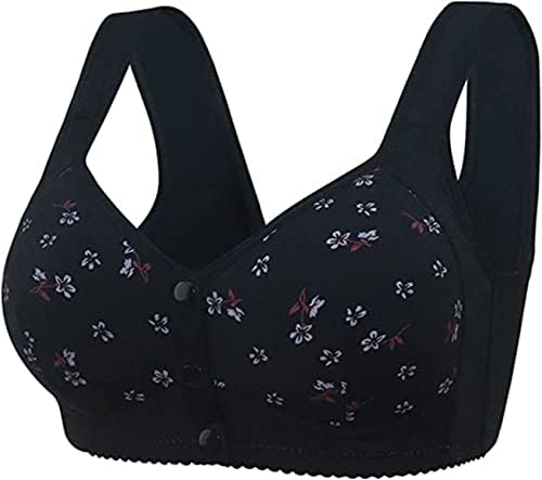 YUMHOP Charm Daisy Bras Front Snaps,Women's Wire-Free Front Button Closure Bra Comfortable Easy Close Sports Bras,Women's Daisy Bra (46/105, Black)