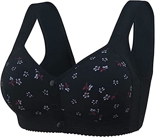 Yumhop Charm Daisy Bras Front Snaps,Women's Wire-Free Front Button Closure Bra Comfortable Easy Close Sports Bras,Women's Daisy Bra (46/105, Black) #TOP23