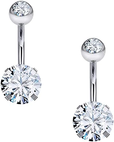Heienngy Belly Button Ring 10mm Surgical Stainless Steel Round Cubic Zirconia Navel Barbell Stud Body Piercing