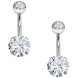 Heienngy Belly Button Ring 10mm Surgical Stainless Steel Round Cubic Zirconia Navel Barbell Stud Bod