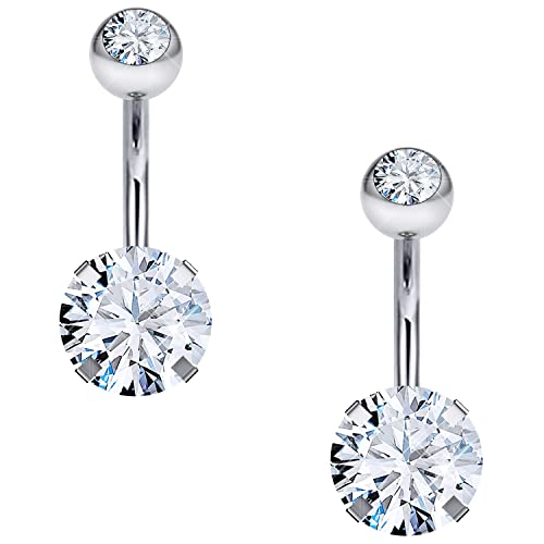 Heienngy Belly Button Ring 10Mm Surgical Stainless Steel Round Cubic Zirconia Navel Barbell Stud Body Piercing #TOP3