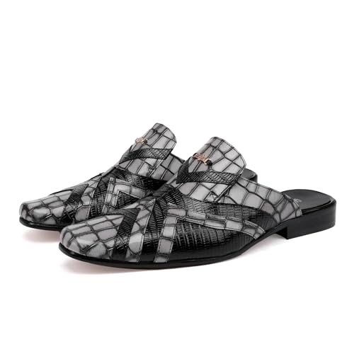 Men’s Loafer Mules Slip-On Dress Sandals Casual Leather Backless Mule Shoes with Buckle for Formal, Business, Party