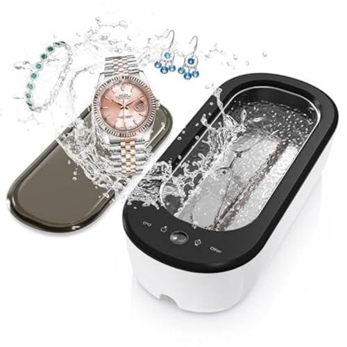 Nettoyeur ultrasons 47 kHz, nettoyeur ultrasons portable 300 ml, nettoyeur de lunettes 50 W avec 4 modes de nettoyage, adapté aux lunettes, montres, bijoux, prothèses dentaires (Blanc)