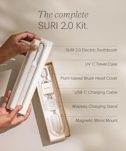 Image of SURI 2.0 New Sonic Electric Toothbrush with Pressure Sensor & UV-Cleaning Travel Case | 1 Month+ Battery | Electric Toothbrush for Adults | Travel Toothbrushes | Tooth Brush | White