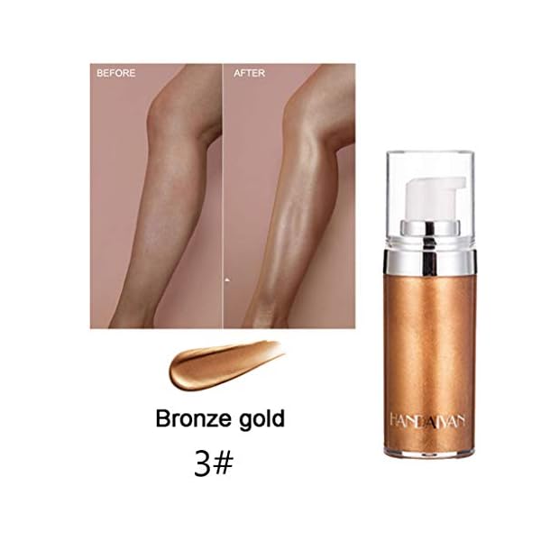 Glitter Body Makeup Shimmer Liquid Bronzer Waterproof Face Highlighter Makeup Blush Illuminator Glow for Face Women Body Glitter Lotion Cosmetics(#3 Bronze Gold)