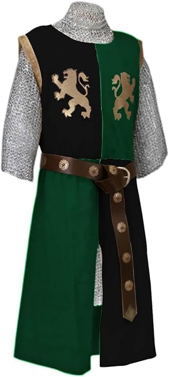 Medieval Kinght Viking V-Neck Tabard Basic Middle Age Embroidery Surcoat Tunic Sleevess Warrior Cosplay Costumes(S-6XL) (Black/Green, 5X-large)