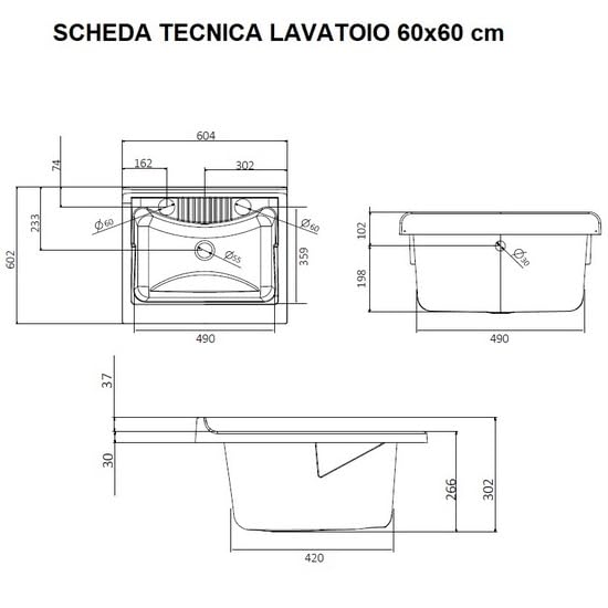 Bagno Italia Lavatoio 60×60 cm per esterno 2 ante bianco pilozza con asse lavapanni