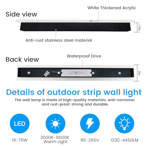 Image of Porch Wall Lights - 2pack 31.5inch Long Strip Modern Outdoor Wall Light Fixture, Black Wall Mount Exterior Lighting Wall Sconce Outside Garage Lights for House, Courtyard, Corridor
